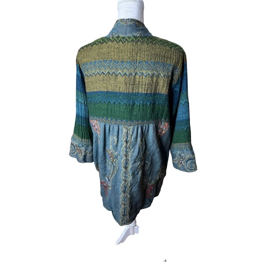 Soft‎ Surroundings Izmir Wool Embroidered Open Front Jacket Paisley Floral XL